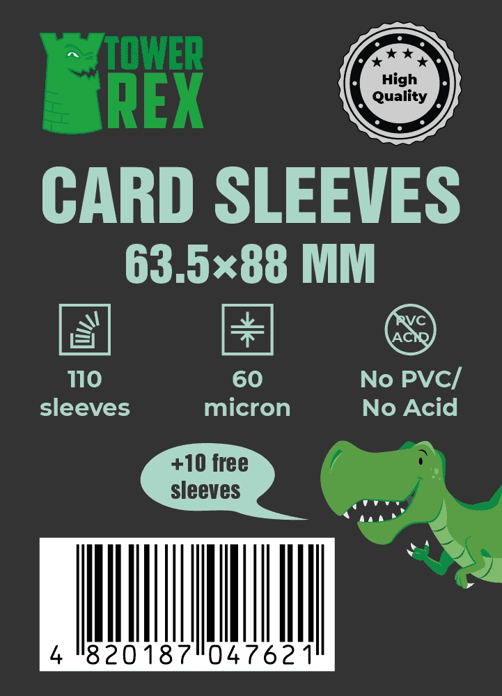 Протекторы 60 микрон 63,5*88 (Cards Sleeves 60 micron 63,5*88), бренду Tower Rex - KUBIX