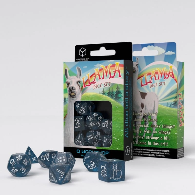 Набір кубиків Llama Dark Blue & White Dice Set, бренду Q-Workshop - KUBIX