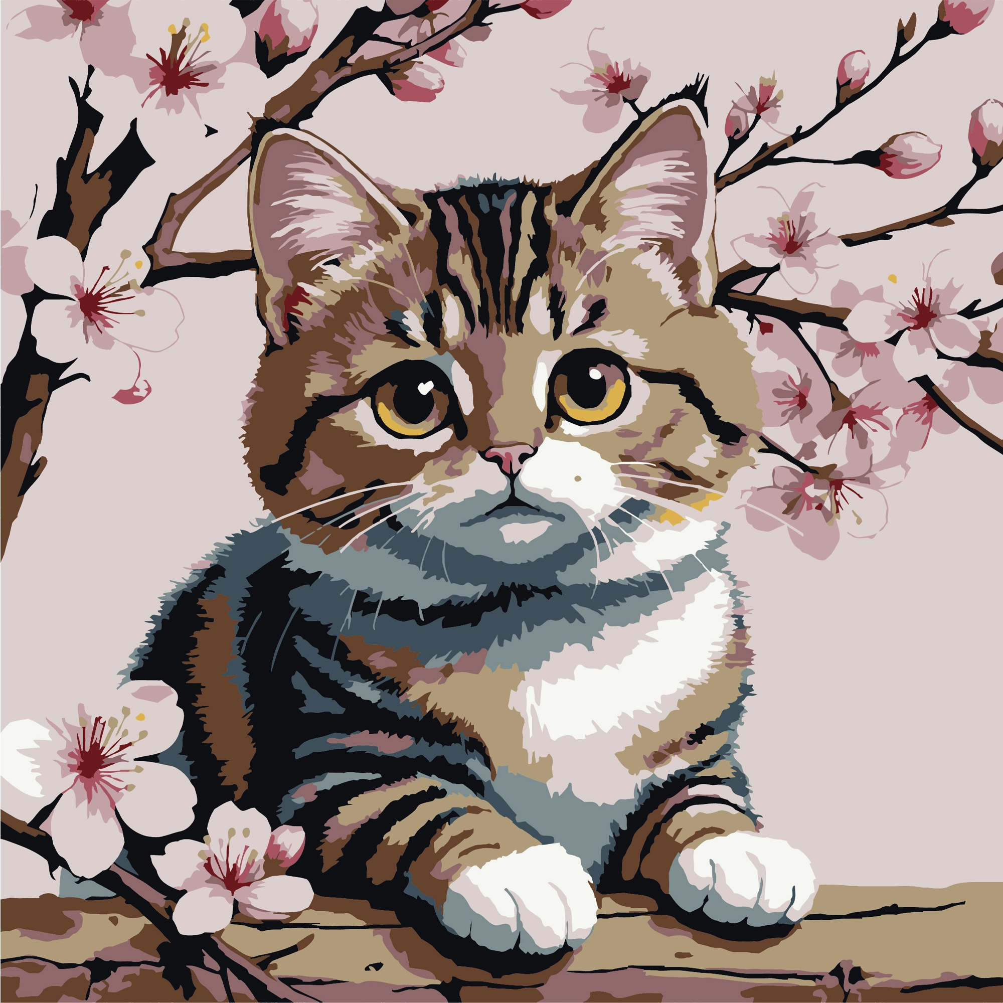 Картина по номерам Кот под цветением (20х20 см), бренду Strateg - KUBIX