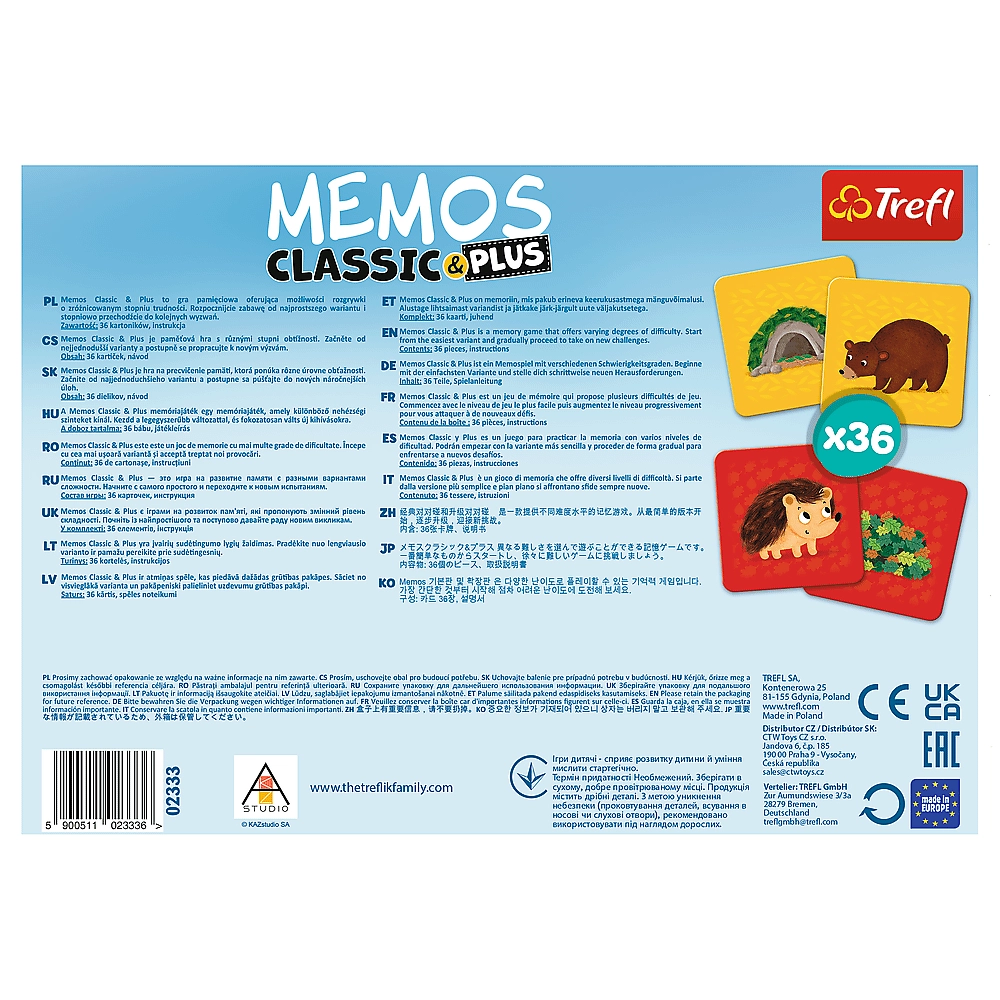 Мемос Классический: Зверята и их домики (Memos Classic&plus Animals and their houses), бренду Trefl, для 1-2 гравців - 2 - KUBIX 