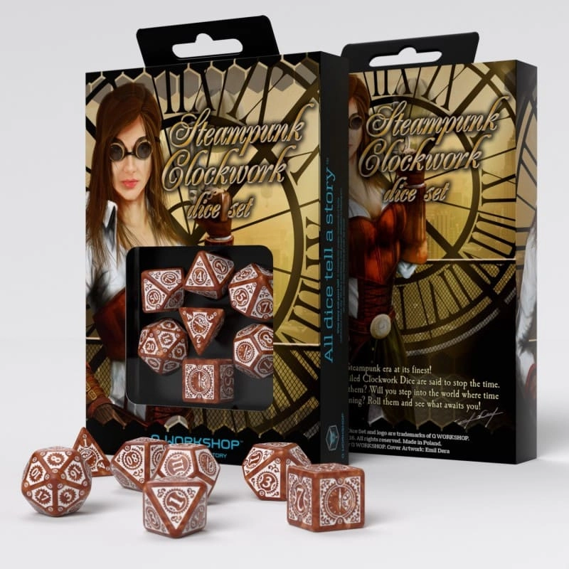 Набір кубиків Steampunk Clockwork Caramel & white Dice Set (7шт.), бренду Q-Workshop - KUBIX