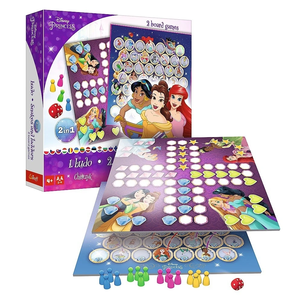 Настольная игра Принцессы Disney: Лудо + Змеи и Лестницы 2 в 1 (Disney Princesses: Ludo + Snakes and Ladders 2 in 1), бренду Trefl, для 2-4 гравців, час гри < 30мин. - 3 - KUBIX 