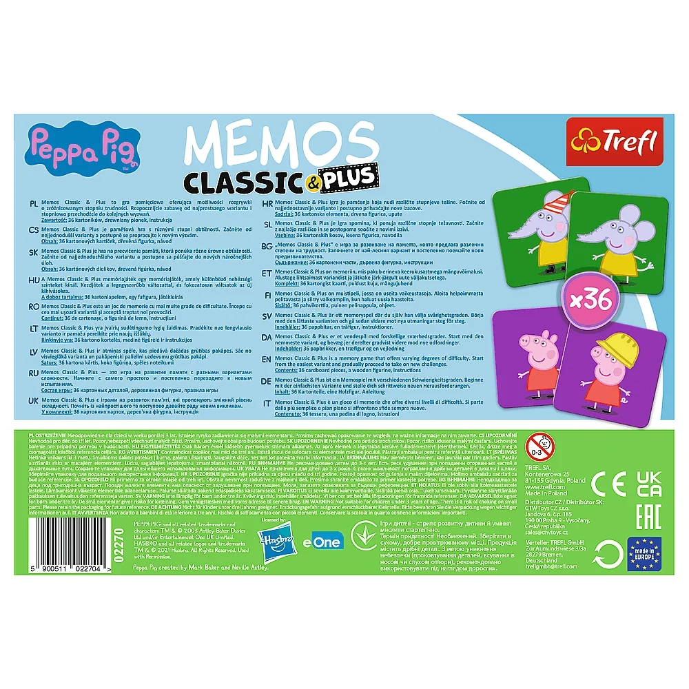 Настольная игра Мемос Свинка Пеппа (Memos classic&plus Peppa Pig), бренду Trefl, для 1-4 гравців, час гри < 30мин. - 3 - KUBIX 