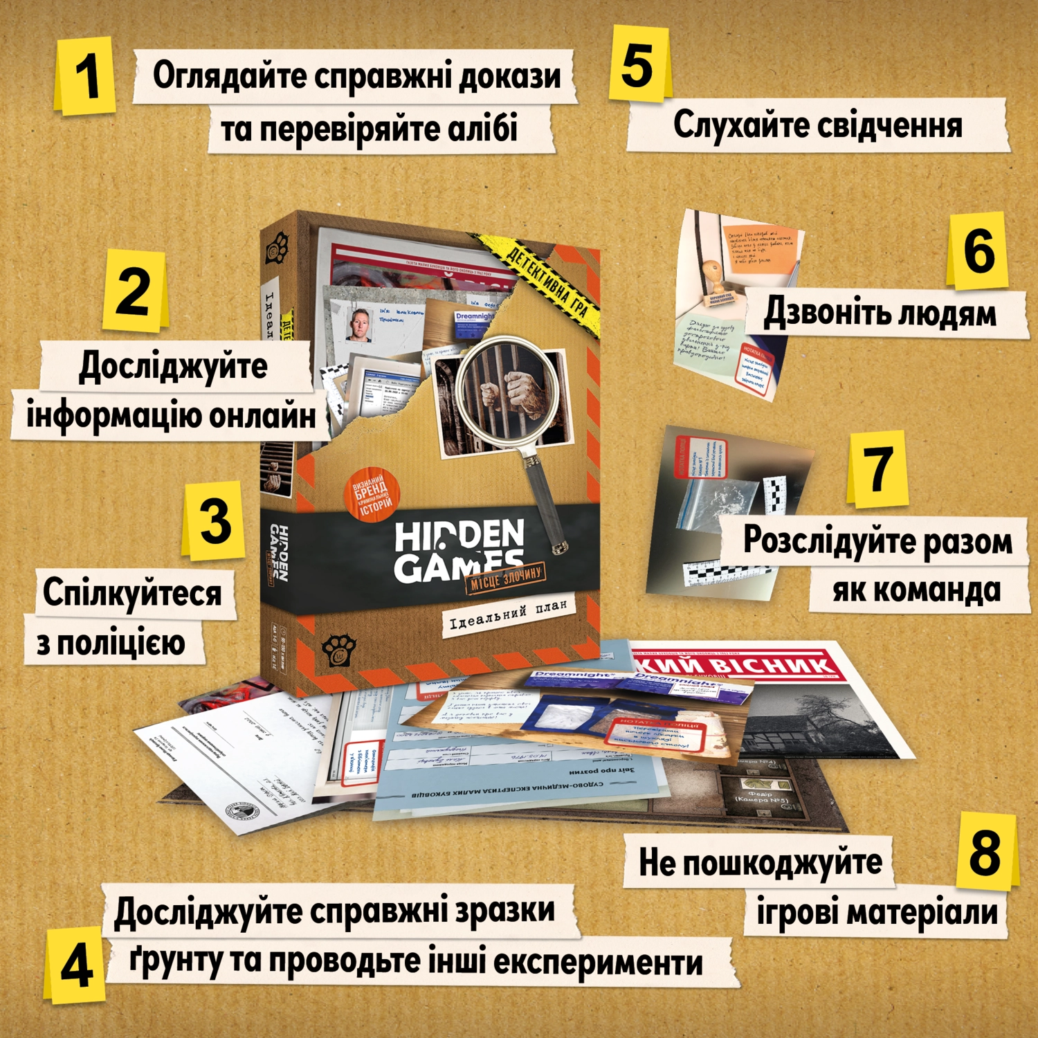 Настольная игра Тайны истории: Дело 1. Идеальный план (Hidden Games), бренду Woodcat, для 1-6 гравців, час гри > 60мин. - 6 - KUBIX 