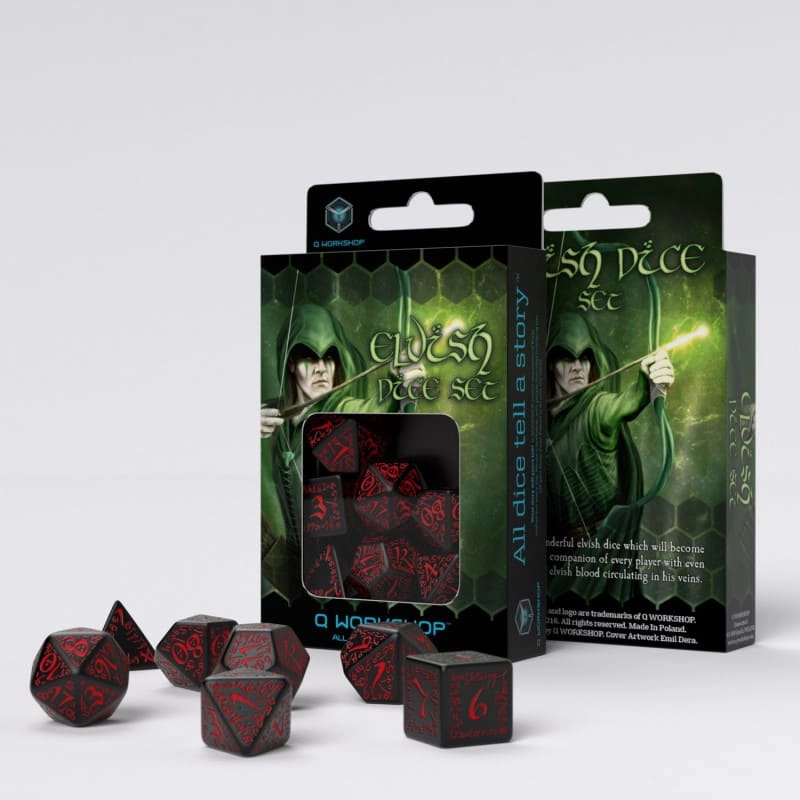 Набор кубиков Elvish Black & Red Dice Set (7 шт.), бренду Q-Workshop - KUBIX