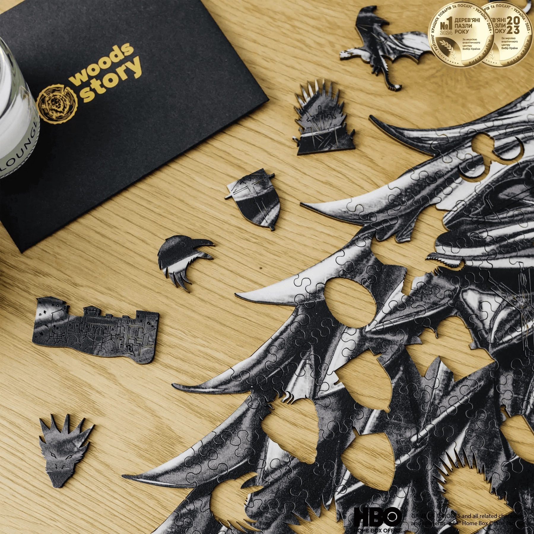 Фигурный деревянный пазл Игра Престолов Волк-Лютоволк Призрак XL, бренду Woods story - 2 - KUBIX 