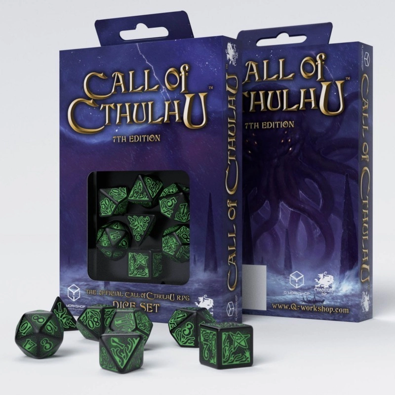 Набор кубиков Call of Cthulhu 7th Edition Black & Green Dice Set (7 шт.), бренду Q-Workshop - KUBIX