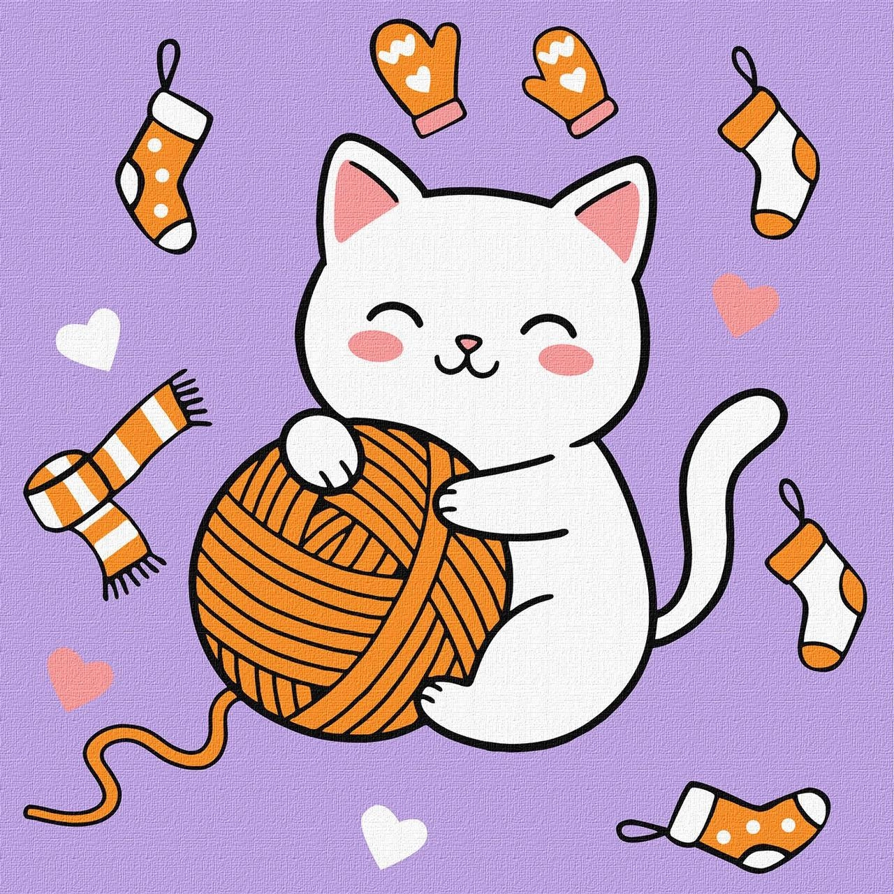 Картина по номерам Котик и клубочек (25х25 см), бренду Идейка - KUBIX