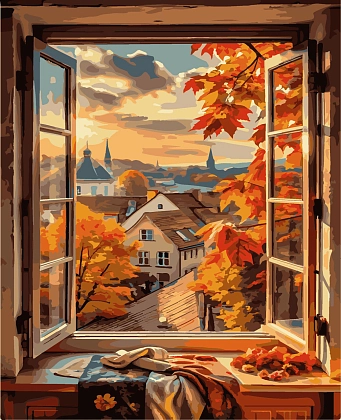Картина за номерами Осінь за вікном (50х60 см), бренду Artissimo - KUBIX