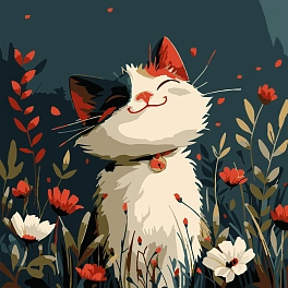 Картина за номерами Котик серед квітів (20х20 см)