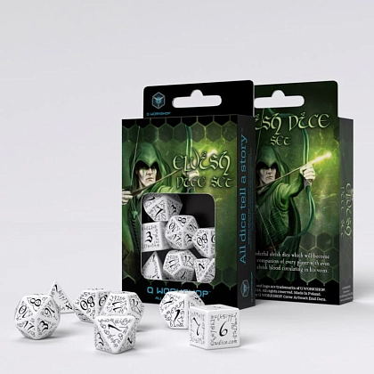 Набор кубиков Elvish White & Black Dice Set (7 шт.), бренду Q-Workshop - KUBIX