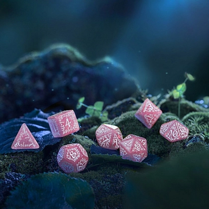 Набір кубиків Elvish Shimmering pink & White Dice Set - 4 - KUBIX