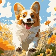 Миниатюра товара Картина по номерам Корги осенью (30х30 см) - 1