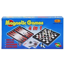 Настольная игра Шахматы магнитные, шашки, нарды, карты 4 в 1