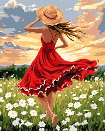 Картина по номерам Девушка в красном платье (40х50 см)