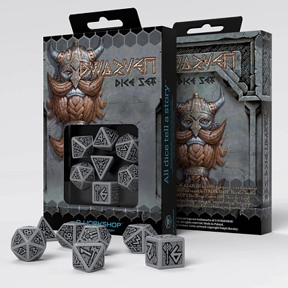 Набор кубиков Dwarven Gray & Black Dice Set (7 шт.), бренду Q-Workshop - KUBIX