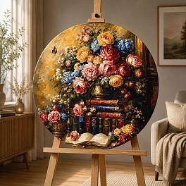 Картина по номерам Книжная полка с розами (Ø50 см)