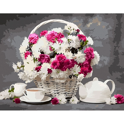 Картина по номерам Хризантеми з чаєм (40х50 см), бренду Strateg - KUBIX
