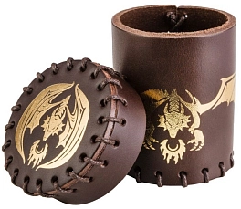 Стакан для кубиков Flying Dragon Brown & Golden Leather Dice Cup - KUBIX Стакан для кубиков Flying Dragon Brown & Golden Leather Dice Cup