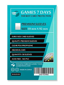 Протекторы Games7Days (59 x 92 мм) Premium Euro Size (50 шт)
