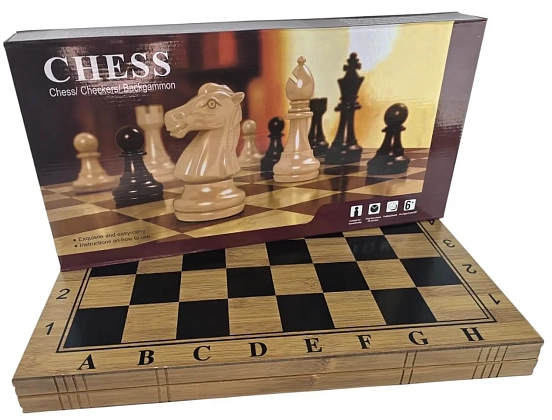 Настільна гра Нарди з шахами і шашками бамбукові (47,5х47,5х2 см), для 2-2 гравців - KUBIX