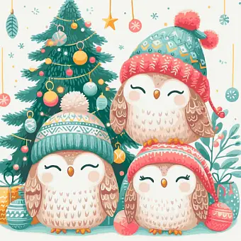 Картина по номерам Різдвяні совенята (40х40 см)