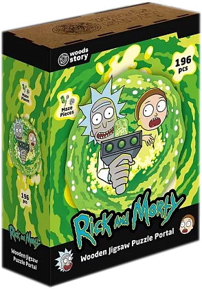 Фігурний деревʼяний пазл Rick & Morty Портал XL, бренду Woods story - KUBIX