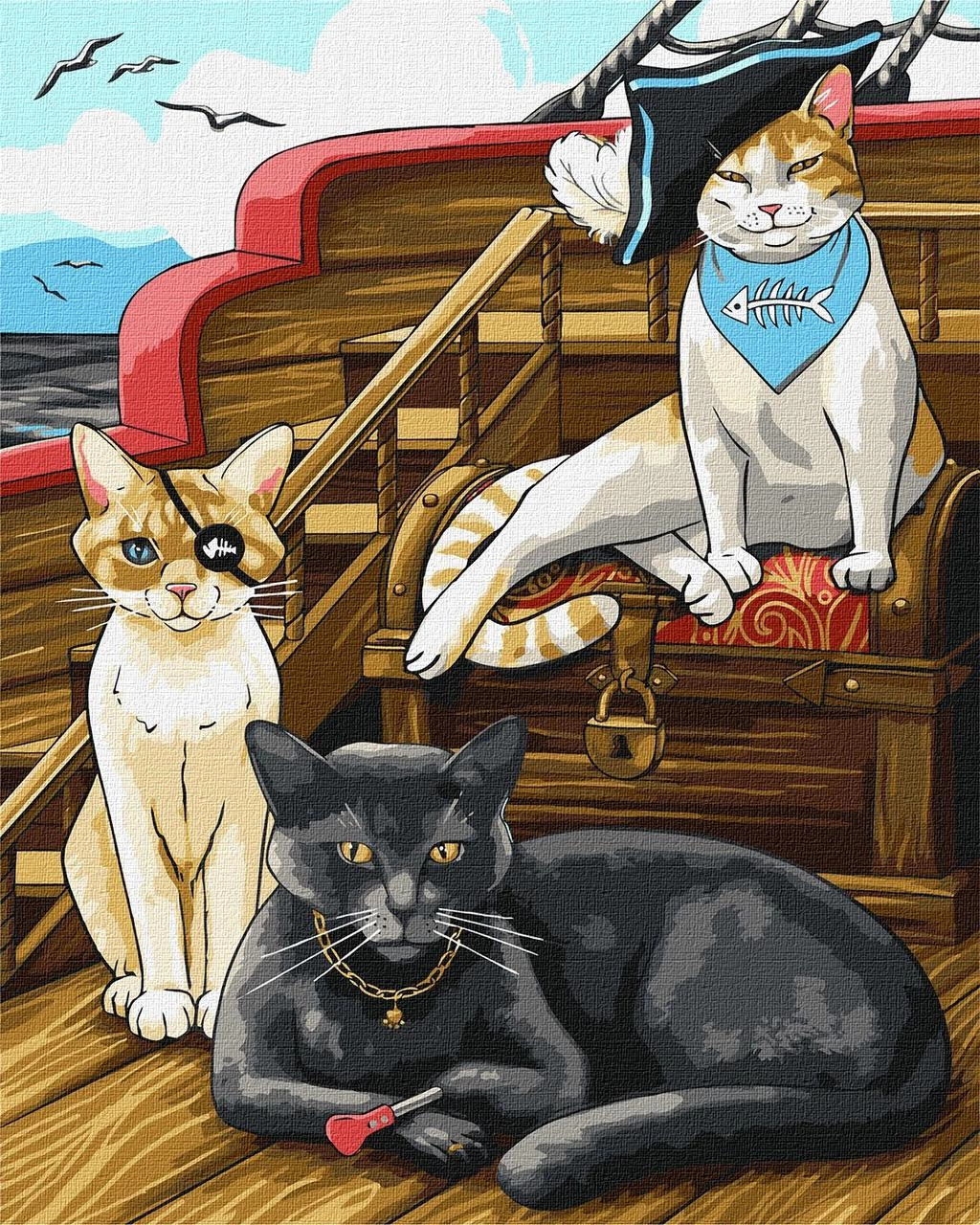 Картина по номерам Пухнатые котики пираты (40х50 см), бренду Идейка - KUBIX