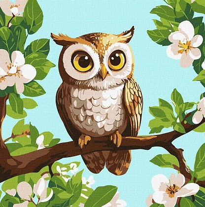 Картина по номерам Сова на ветке (30х30 см), бренду Идейка - KUBIX