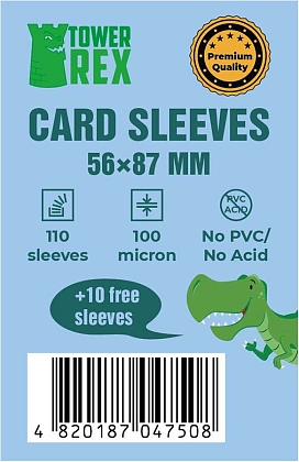 Протекторы 100 микрон (премиум) 56*87 (Cards Sleeves 100 micron (premium) 56*87), бренду Tower Rex - KUBIX