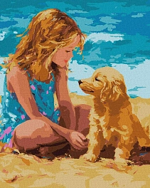 Картина по номерам Дівчина з песиком (40х50 см)