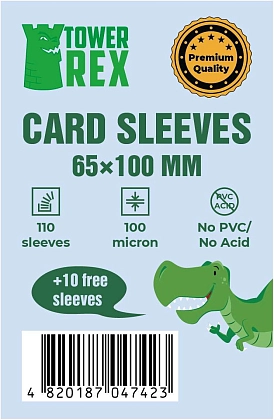 Протектори 100 micron (преміум) 65*100 (Cards Sleeves 100 micron (premium) 65*100), бренду Tower Rex - KUBIX