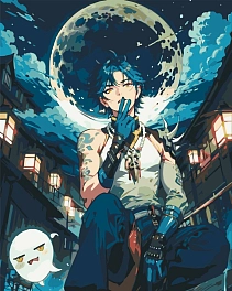 Картина по номерам Геншин імпакт Сяо на тлі місяця (40х50 см)