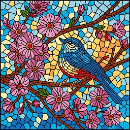 Картина по номерам Синица и витраж (30x30 см)