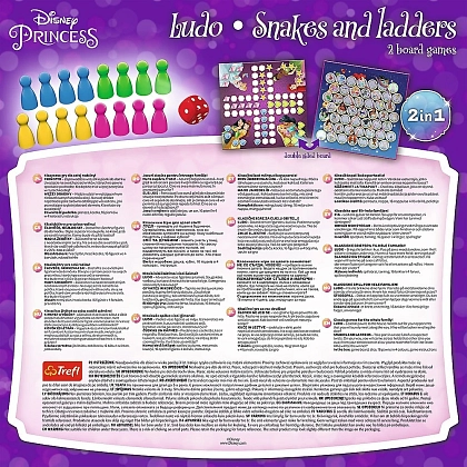 Настольная игра Принцессы Disney: Лудо + Змеи и Лестницы 2 в 1 (Disney Princesses: Ludo + Snakes and Ladders 2 in 1), бренду Trefl, для 2-4 гравців, час гри < 30мин. - 2 - KUBIX