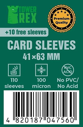 Протектори 100 micron (преміум) 41*63 (Cards Sleeves 100 micron (premium) 41*63), бренду Tower Rex - KUBIX