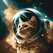 Миниатюра товара Картина по номерам Котик космонавт (40х40 см) - 1