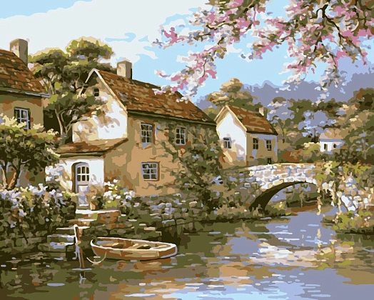 Картина по номерам "Село на берегу реки" (40х50 см), бренду Origami - KUBIX