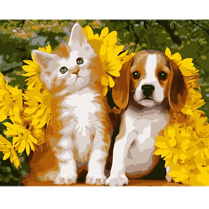 Картина по номерам Собака и кот (40х50 см), бренду Strateg - KUBIX