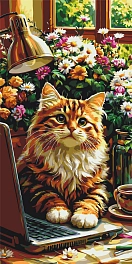 Картина по номерам Пушистый офис менеджер (кот) (40х80 см)