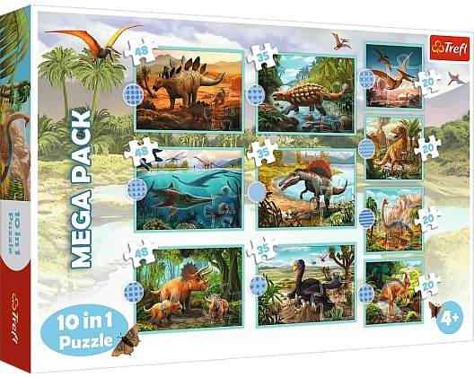 Набор пазлов 10 в 1. Познакомьтесь со всеми динозаврами, бренду Trefl - KUBIX