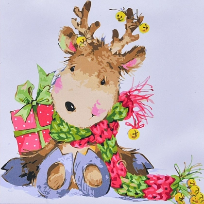 Картина по номерам Олень з подарунком (40х40 см), бренду Strateg - KUBIX