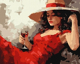Картина по номерам Девушка в шляпе с вином (40х50 см)