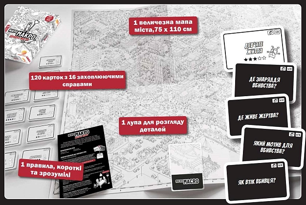 Настільна гра МікроМакро: Вбивче Місто (MicroMacro: Crime City), бренду Нова Ера, для 1-4 гравців, час гри < 30хв. - 3 - KUBIX