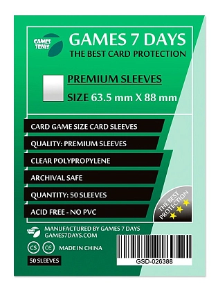 Протектори Games7Days (63.5 x 88 мм) Premium Card Game (50 шт), бренду Games 7Days - KUBIX