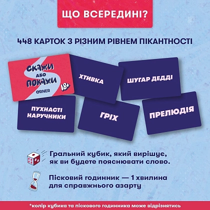 Настольная игра Скажи или покажи 18+, бренду ORNER, для 4-12 гравців, час гри < 30мин. - 4 - KUBIX