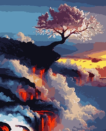 Картина по номерам Сакура на вулкані (40х50 см), бренду Artissimo - KUBIX