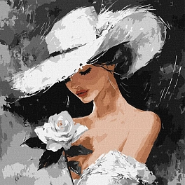 Картина по номерам Дівчина з білою трояндою (40х40 см)