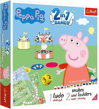 Настільна гра Свинка Пепа: Лудо + Змії і Драбини 2 в 1 (Peppa Pig: Ludo + Snakes & Ladders 2 in 1), бренду Trefl, для 1-4 гравців, час гри < 30хв. - KUBIX