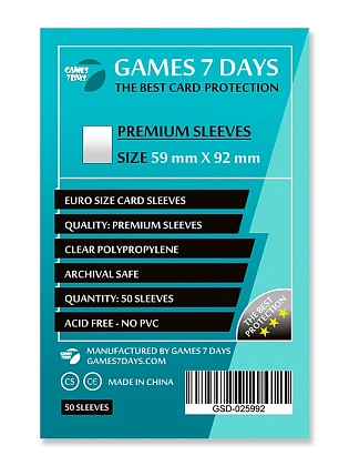Протекторы Games7Days (59 x 92 мм) Premium Euro Size (50 шт), бренду Games 7Days - KUBIX
